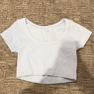 aerie Light Blue Ribbed Scoop-Neck Crop Tee